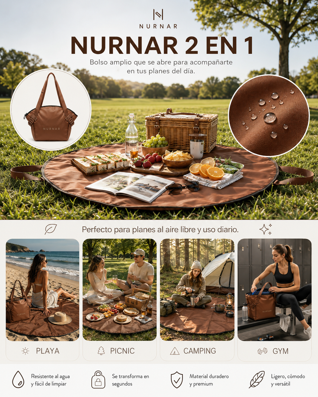 NURNAR en color marrón, 2 en 1
