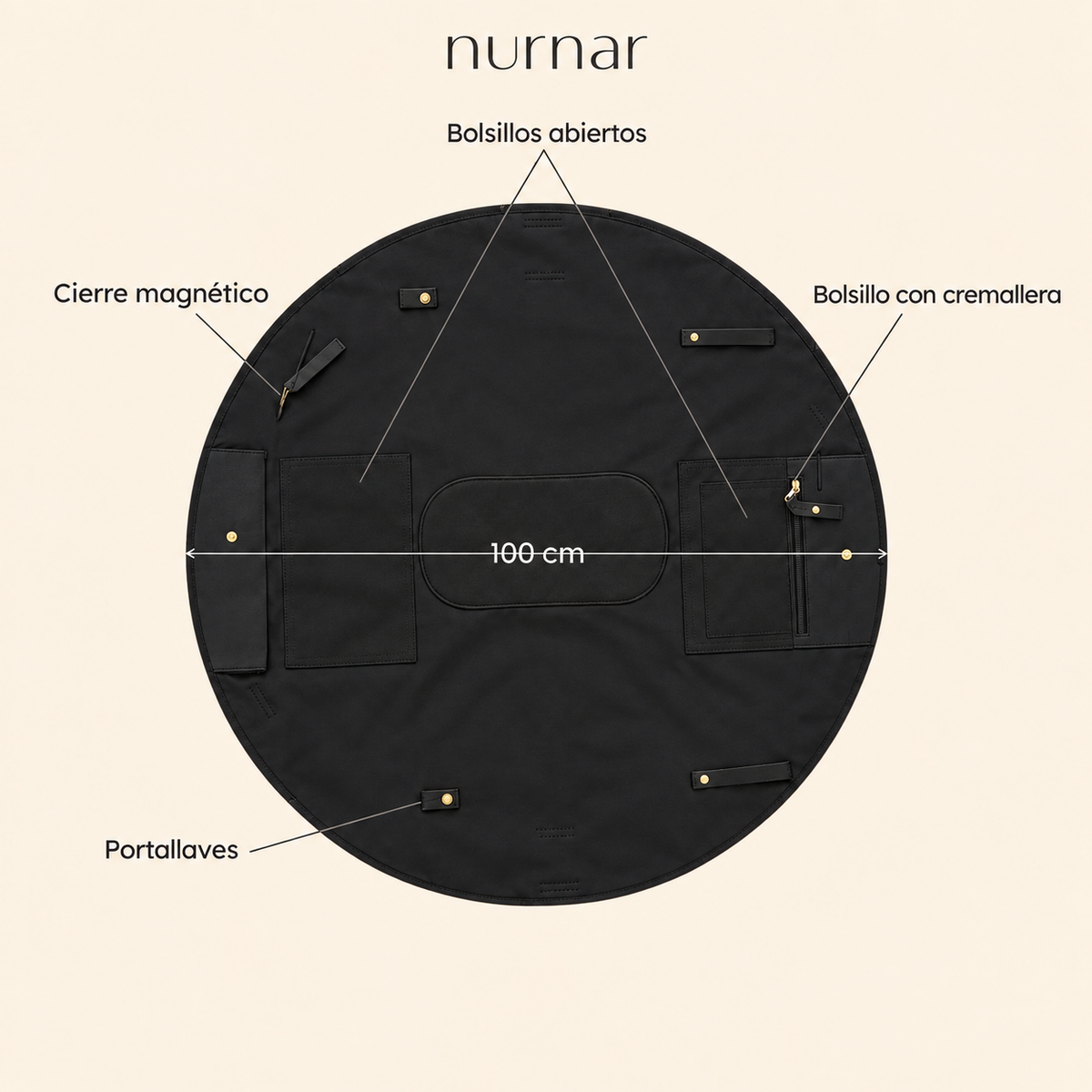 NURNAR negra desplegada como manta 100cm con bolsillos y portallaves