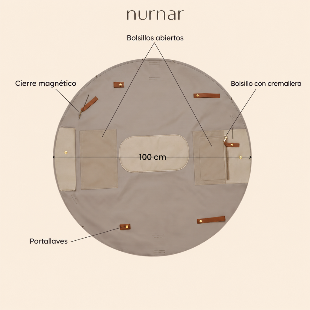 NURNAR marrón desplegada como manta 100cm con bolsillos y portallaves