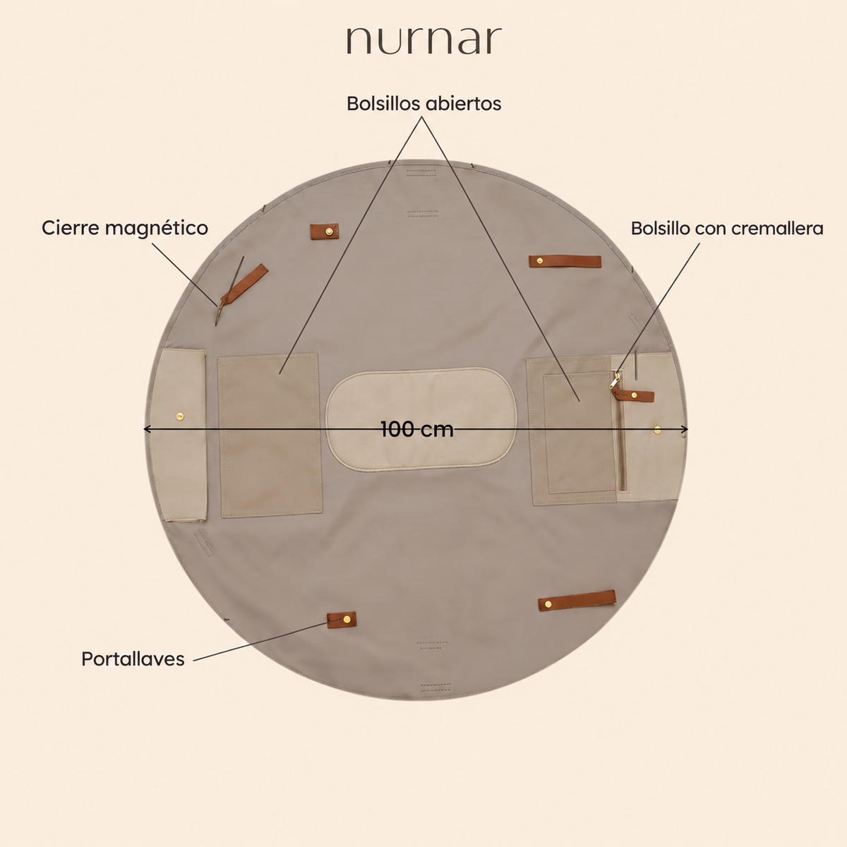 NURNAR marrón desplegada como manta 100cm con bolsillos y portallaves